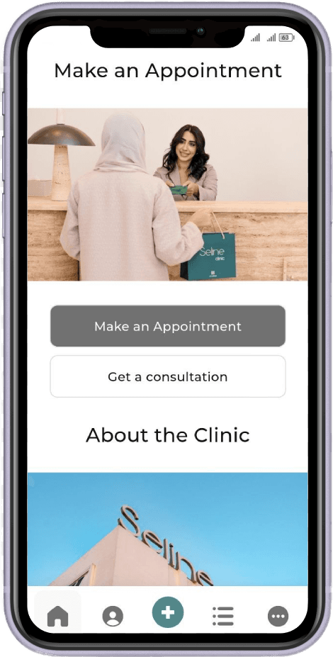 Seline Clinic mobile app on a smartphone